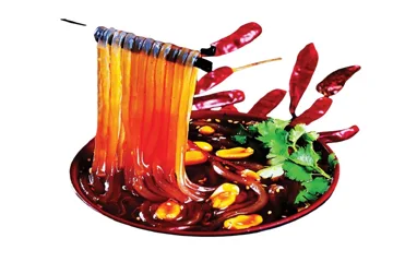 Rice noodles with spicy and sour vegetable soup
